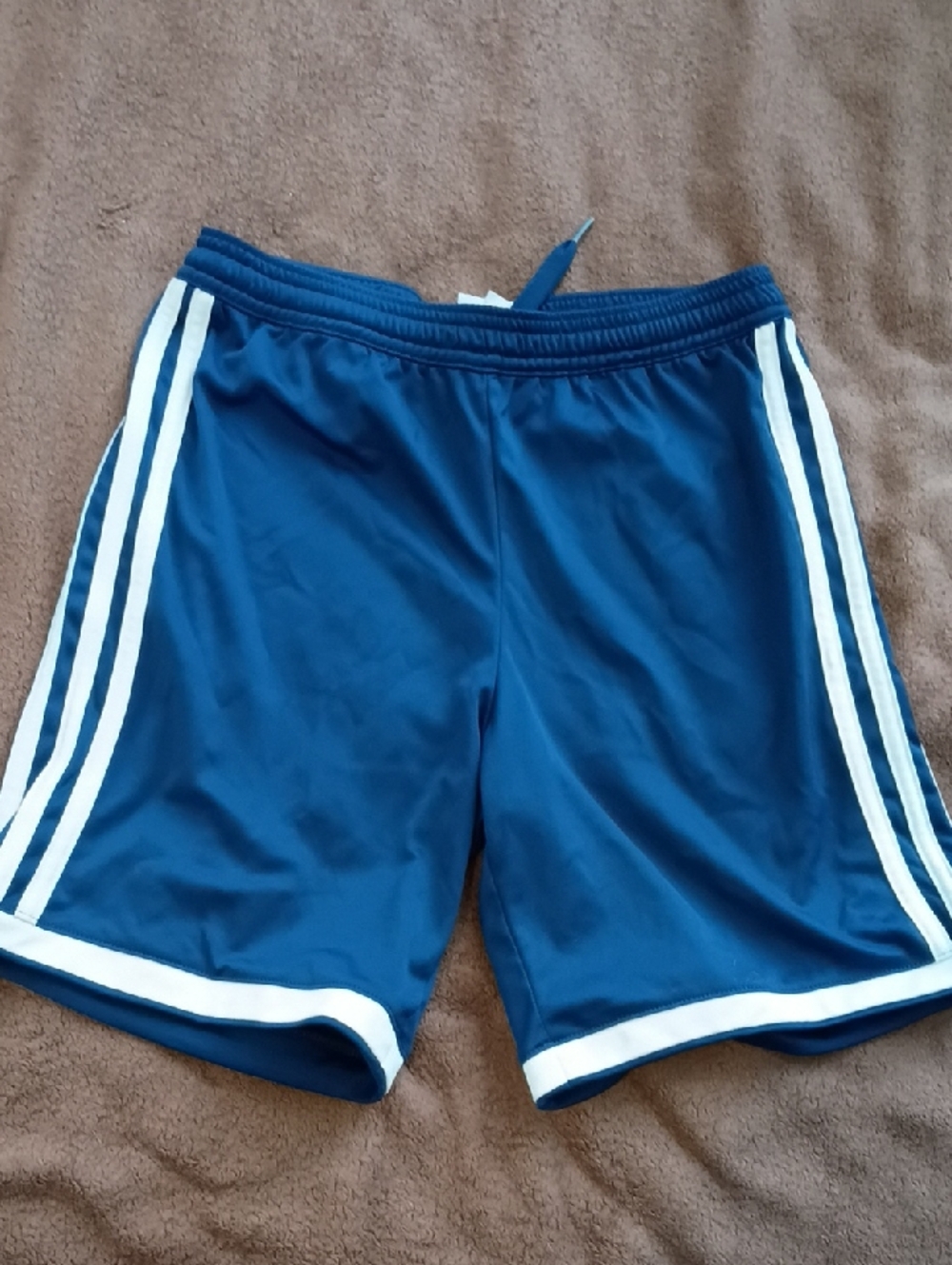 adidas Navy Blue Athletic Shorts with White Stripes